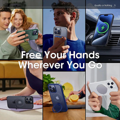 Étui MagSafe translucide de luxe avec support à anneau pour iPhone 15 14 Pro Max Plus 12 13 11 Charge sans fil ultra mince coque arrière