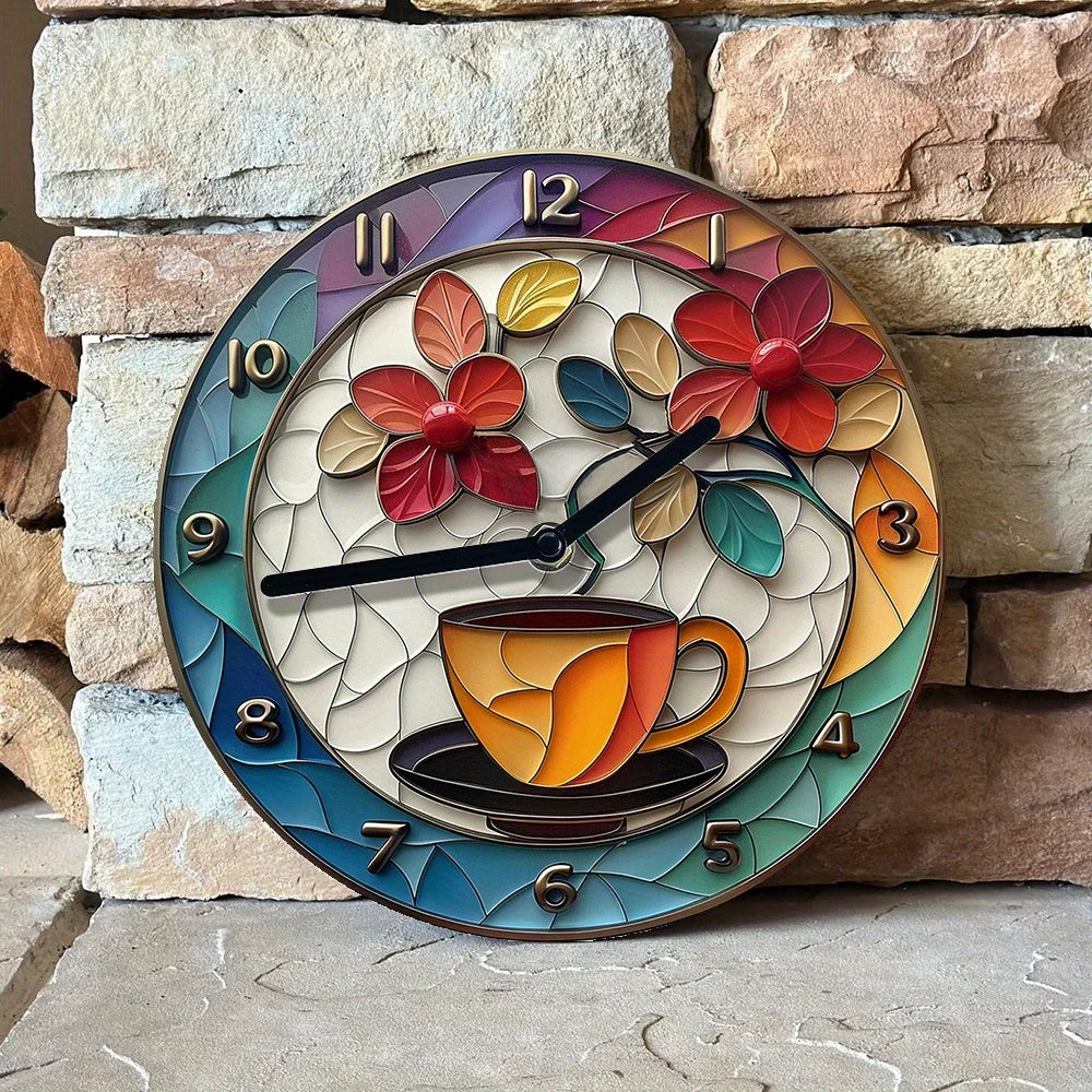 Horloge murale en aluminium sur le thème du café