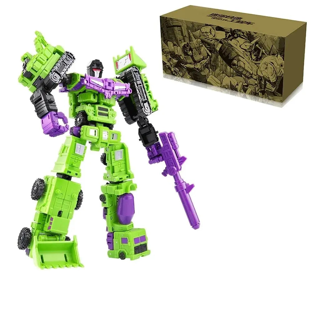 Mini 6-en-1 Action Figure Transformant Devastator - Jouet Robot Vert pour Enfants, Cadeau Parfait pour Enfants 22cm (8.6 pouces)
