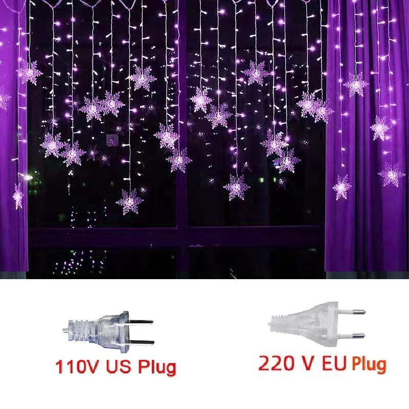 Guirlande lumineuse LED en forme de flocon de neige étanche - Rideau féerique clignotant pour fêtes de fin d'année, mariages et décorations extérieures 3,2 m (125,9 pouces)