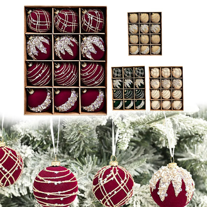 Ensemble de boules de Noël en velours - Décorations rouges vin, khaki, beige, vert pour les décorations de vacances, mariages, fiançailles et projets DIY 12PCS 6 cm (2,3 pouces)