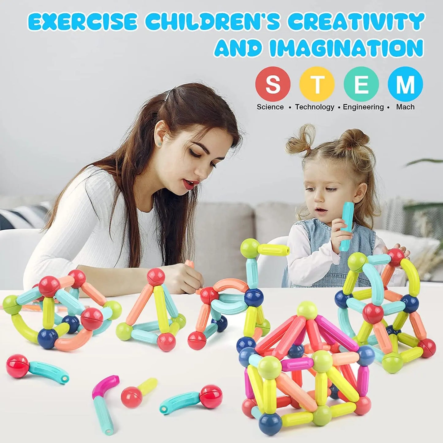 Set de blocs de construction magnétiques pour enfants - Jouet éducatif Montessori pour tout-petits, cadeau de construction créatif magnétique