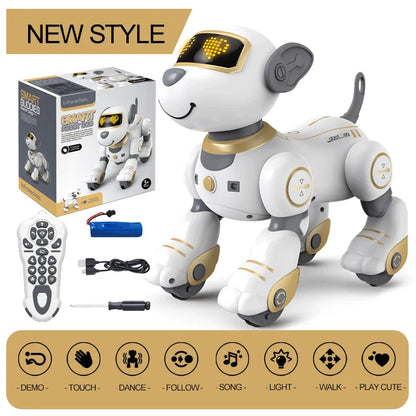 Chien robot RC à commande vocale programmable - Jouet stunt interactif pour enfants, compagnon musical