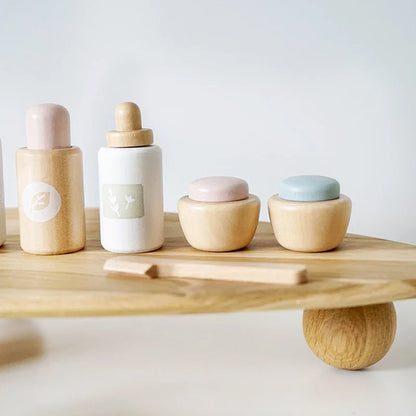 Ensemble de jeu de rôle de maquillage en bois pour enfants - Jouet de masque facial écologique pour un apprentissage créatif