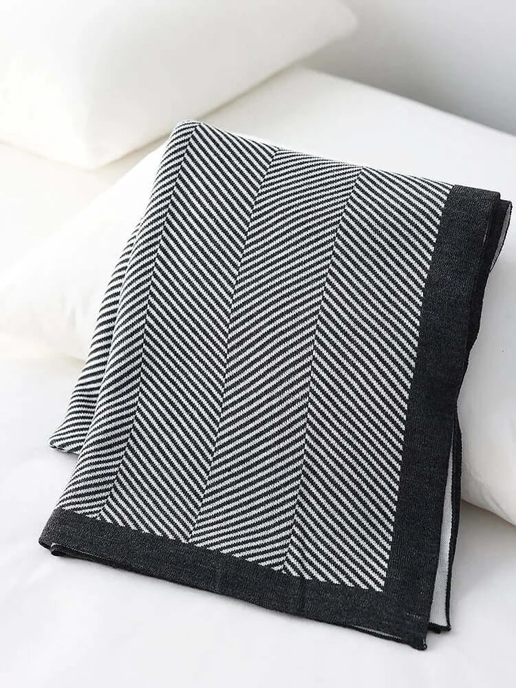 Couverture en tricot en chevrons luxueuse [130x180CM]