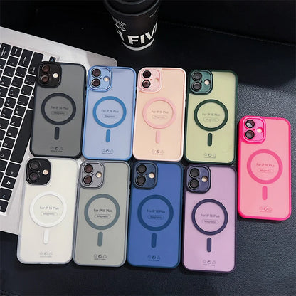 Coque de protection MagSafe translucide mate de luxe pour iPhone 16 Pro Max 15 14 13 12 11 antichoc Couverture de charge sans fil