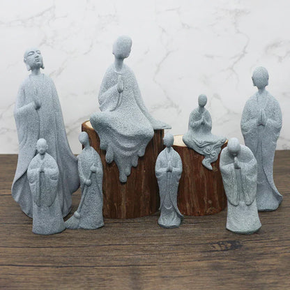 Floroux Ensemble de figurines Bouddha | Statues de moines méditatifs | Décoration de jardin Zen | Décoration de pleine conscience & Feng Shui pour la maison