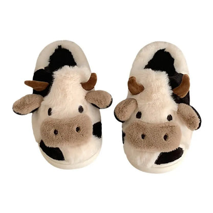 Chaussons Douillets en Peluche - Modèle Vache Amusant