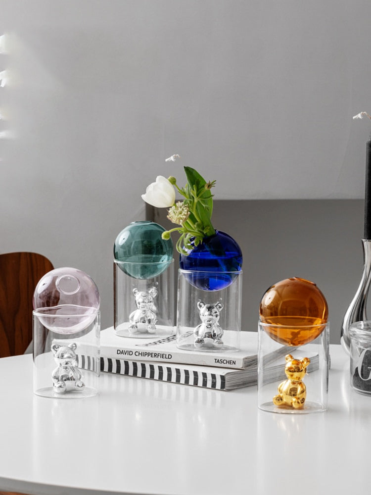 Floroux Glass Vase | Galactic Design | Decorative Vase | Bear-Shaped Glass Vase for Flowers and Decoration