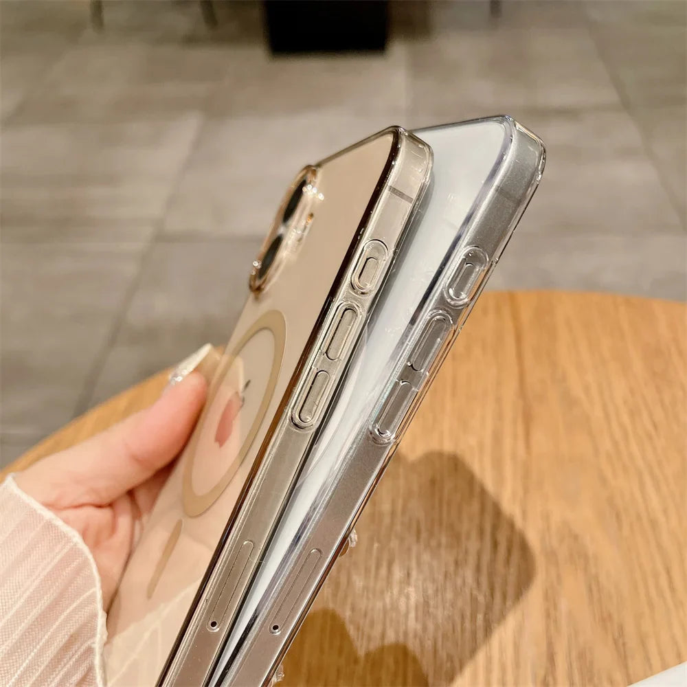 Coque de téléphone transparente de luxe MagSafe pour iPhone 16 15 14 13 12 11 Pro Max charge sans fil coque dure résistante aux chocs