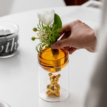 Floroux Glass Vase | Galactic Design | Decorative Vase | Bear-Shaped Glass Vase for Flowers and Decoration