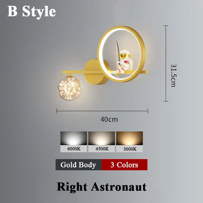 Décoration intérieure projecteur d'étoiles applique murale LED corps en métal style spatial applique lumineuse en résine astronaute chambre d'enfants moderne lustres