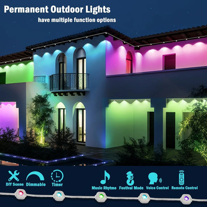 Smart RGBIC Permanent Outdoor LED Fairy Christmas Lights - Éclairage étanche pour les avant-toits de Noël et de décoration des fêtes, contrôle Bluetooth