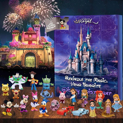 Calendrier de l'Avent de Noël 2024 avec des jouets Mickey, Minnie, Stitch et Hello Kitty pour enfants