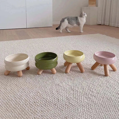 Bol en céramique pour chats avec trois pieds, pour nourriture et eau