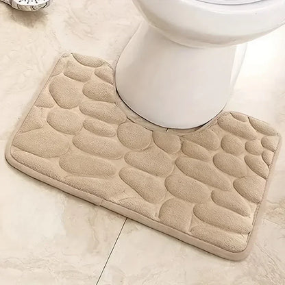 Tapis de toilette en mousse à mémoire en forme de U antidérapant en velours corail – Tapis de sol esthétique en galets épaissi et à séchage rapide pour les toilettes et l'entrée