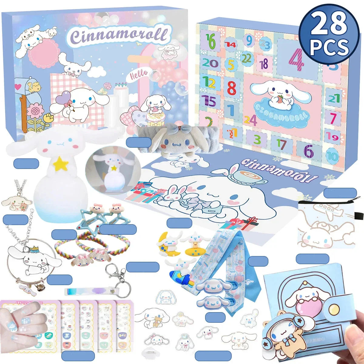 Calendrier de l'Avent de Noël Kawaii Sanrio Hello Kitty Kuromi - 24 porte-clés en figurine aléatoire pour le plaisir des vacances des enfants
