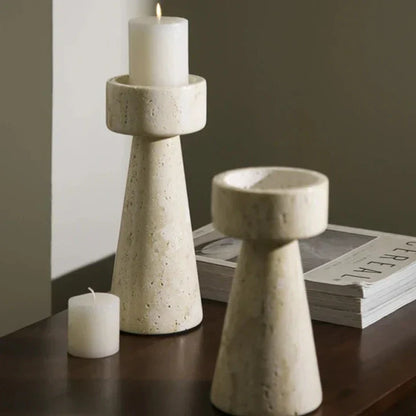 Floroux Candle Holder in Travertine Look | Modern Design | Atmospheric Lighting | Versatile Decoration