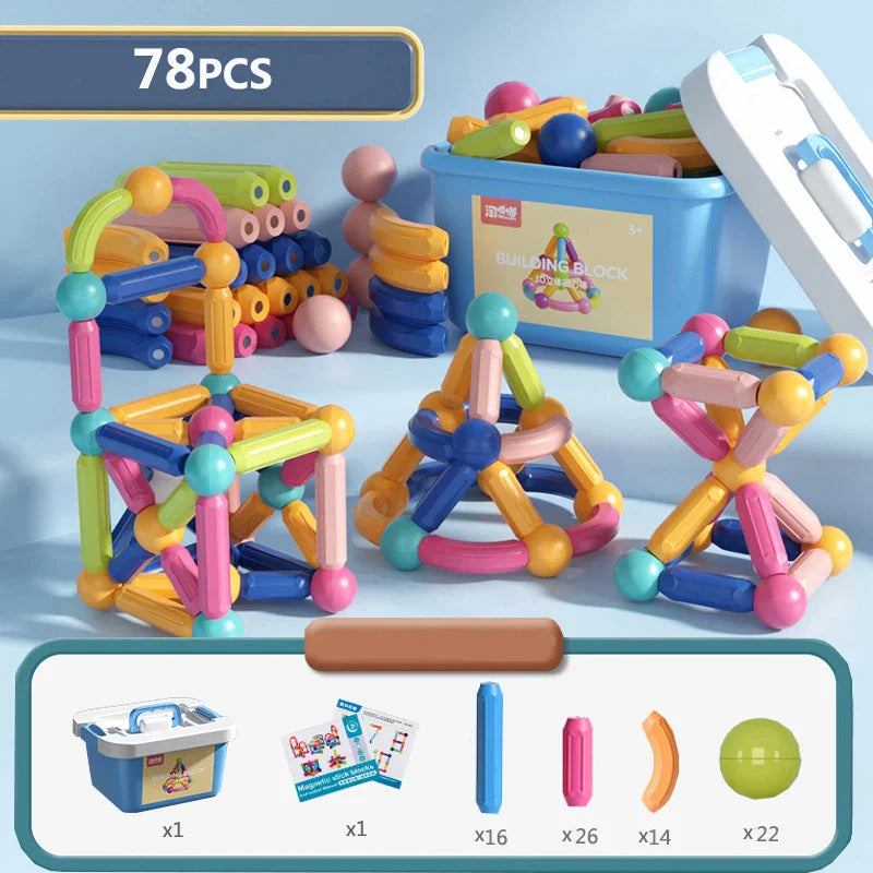 Set de blocs de construction magnétiques pour enfants - Jouet éducatif Montessori pour tout-petits, cadeau de construction créatif magnétique