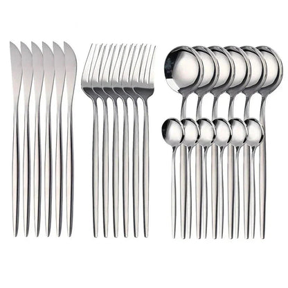 Coffret de couverts luxueux – 24 pièces – acier inoxydable doré – couteau, fourchette, cuillère – accessoires de cuisine