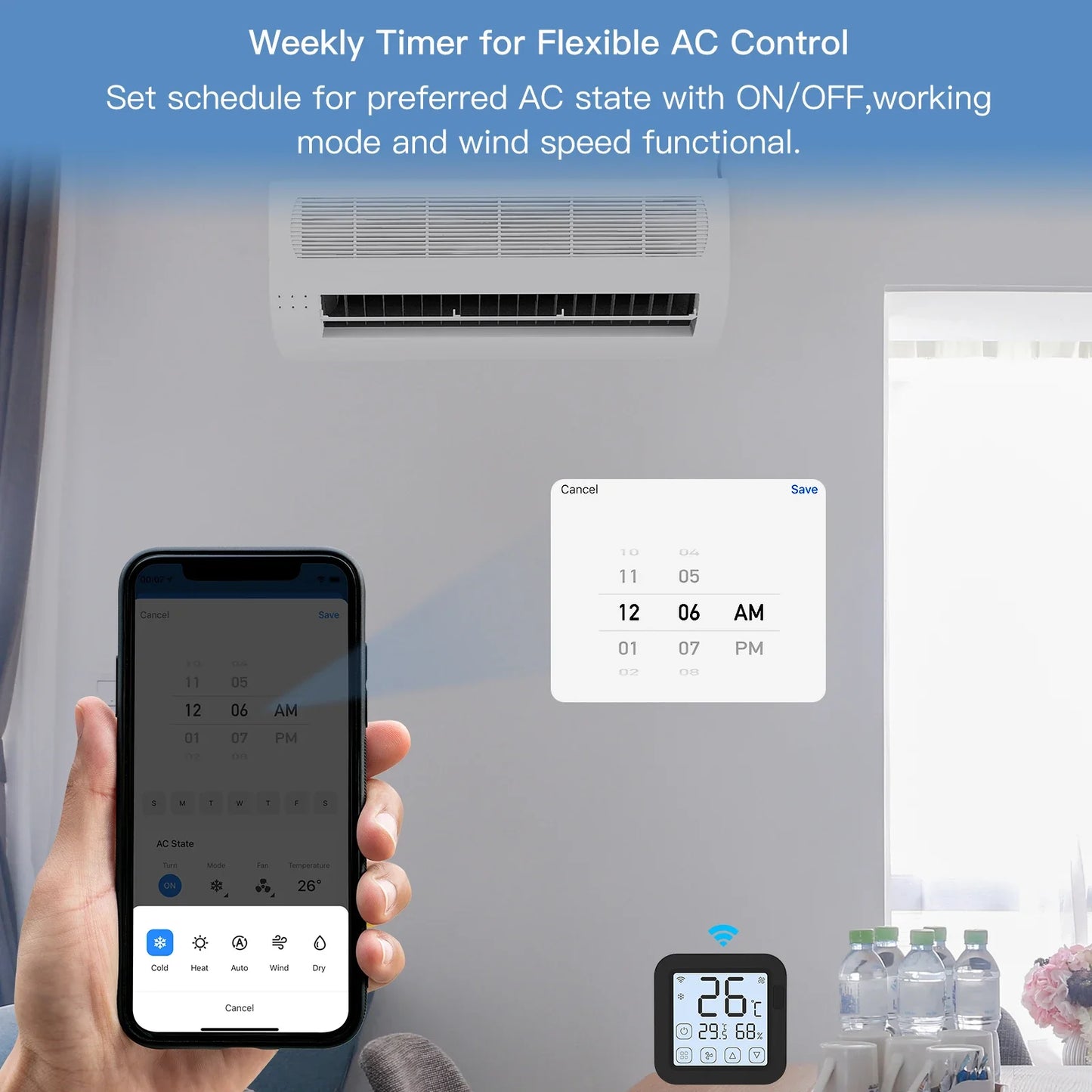 Contrôleur de thermostat IR Tuya avec écran LCD - Contrôle de température et d'humidité WiFi via les applications SmartLife Google Alexa