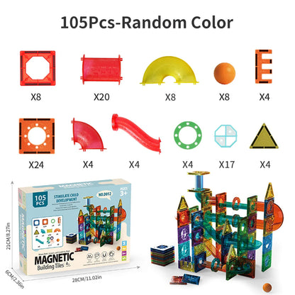 3D Carreaux Magnétiques de Construction pour Enfants - Jouets Éducatifs STEM Clairs, Ensemble de Blocs de Course de Marbles Créatifs