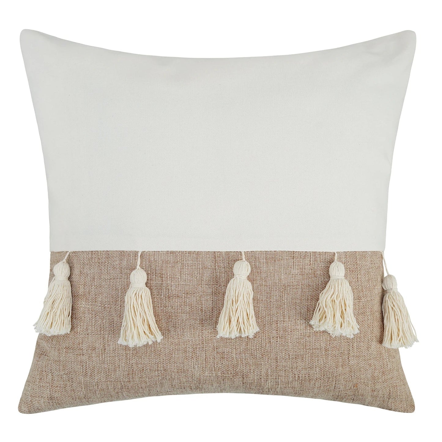 Coussin Boho - Housse de coussin géométrique beige avec franges