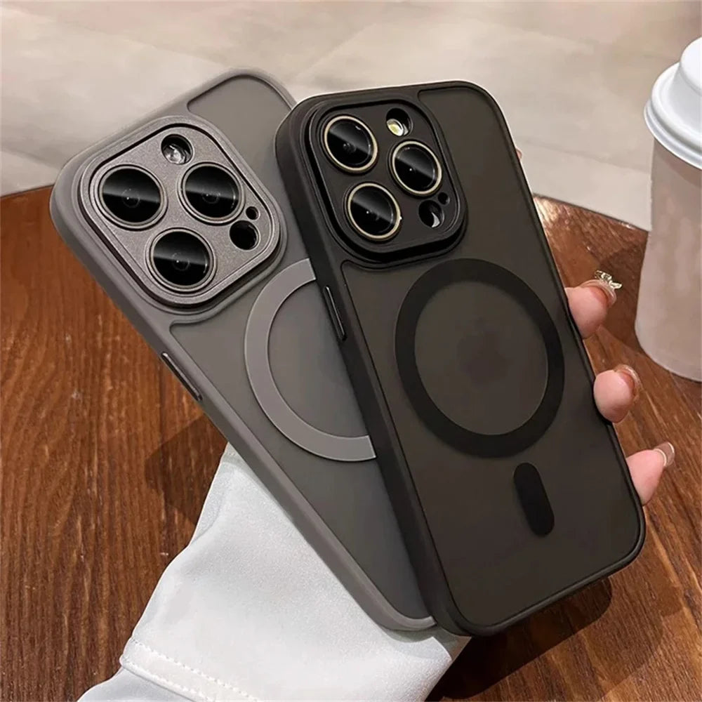 Coque de protection MagSafe translucide mate de luxe pour iPhone 16 Pro Max 15 14 13 12 11 antichoc Couverture de charge sans fil