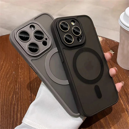 Coque de protection MagSafe translucide mate de luxe pour iPhone 16 Pro Max 15 14 13 12 11 antichoc Couverture de charge sans fil