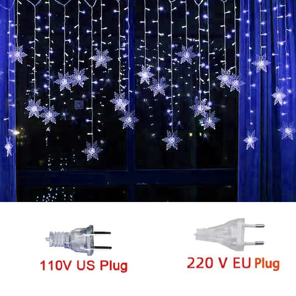 Guirlande lumineuse LED en forme de flocon de neige étanche - Rideau féerique clignotant pour fêtes de fin d'année, mariages et décorations extérieures 3,2 m (125,9 pouces)