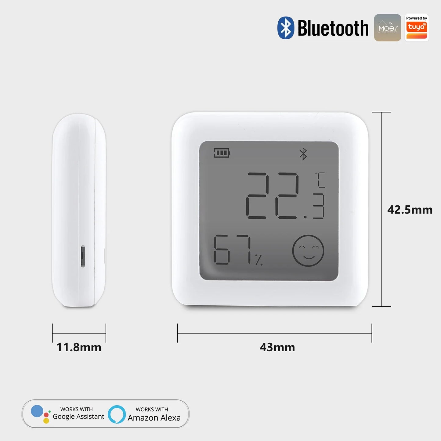 Capteur d'humidité et de température LCD compact Tuya Smart - Hygromètre WiFi Bluetooth contrôle via les applications SmartLife Google Alexa