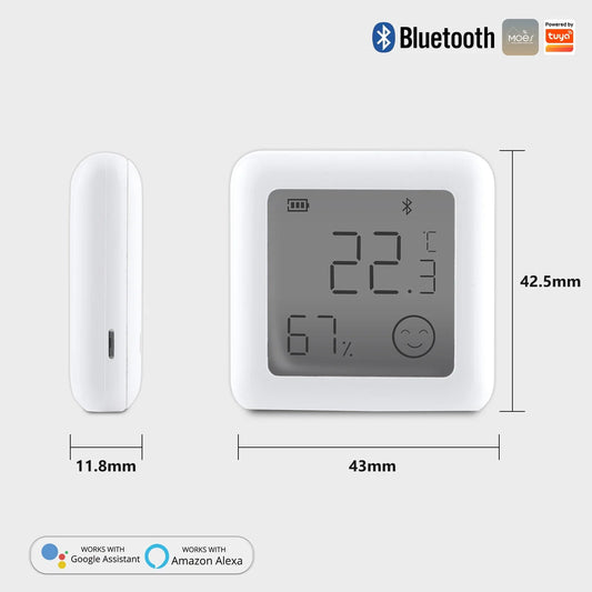 Capteur de température et d'humidité intelligent Tuya avec écran LCD - Thermomètre WiFi Bluetooth contrôle via les applications SmartLife Google Alexa