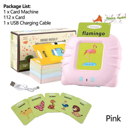 Cartes flash parlantes Machine d'apprentissage pour enfants - Jouet de livre audio éducatif pour la maternelle de 2 à 6 ans, rechargeable par USB, design respectueux des yeux