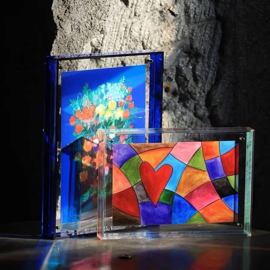 Cadre photo flottant en acrylique fluorescent des années 80