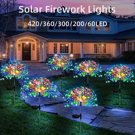 Lumières de Noël Colorées en Feu d'Artifice Solaire - 8 Modes Décor Étanche pour Jardins pour Fêtes en Extérieur, Terrasses et Allées - Design en Fil de Cuivre Flexible