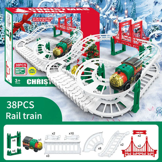 Ensemble de train électrique de Noël pour enfants - Jouet de voiture sur rail amusant, cadeau éducatif pour les enfants, jeu de fête alimenté par batterie