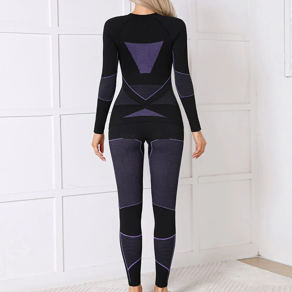 Ensemble de couche de base thermique à séchage rapide pour femmes - Sous-vêtements de ski haute élasticité pour sports d'hiver