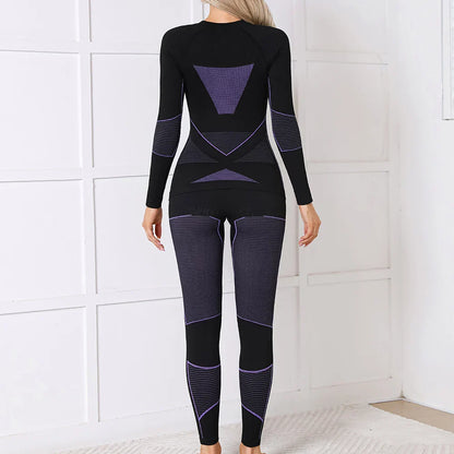 Ensemble de couche de base thermique à séchage rapide pour femmes - Sous-vêtements de ski haute élasticité pour sports d'hiver