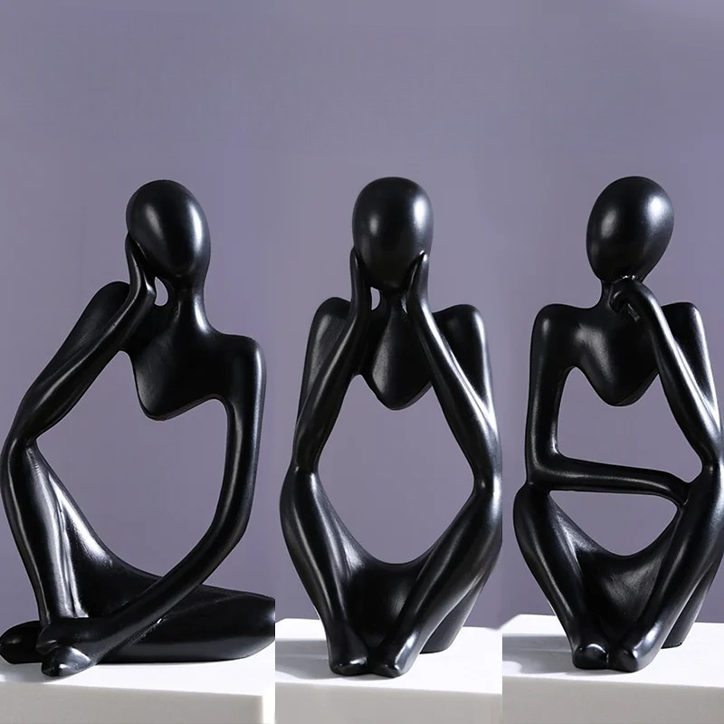 Ensemble de sculptures nordiques modernes 'Le Penseur' comme décoration élégante pour le salon et le bureau