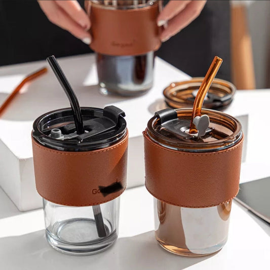 450Ml Tasse en Verre avec Manchon de Protection en Cuir