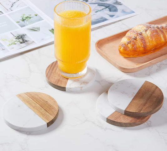 6pcs Heavy Marble Wood Splicing Coasters Noir
