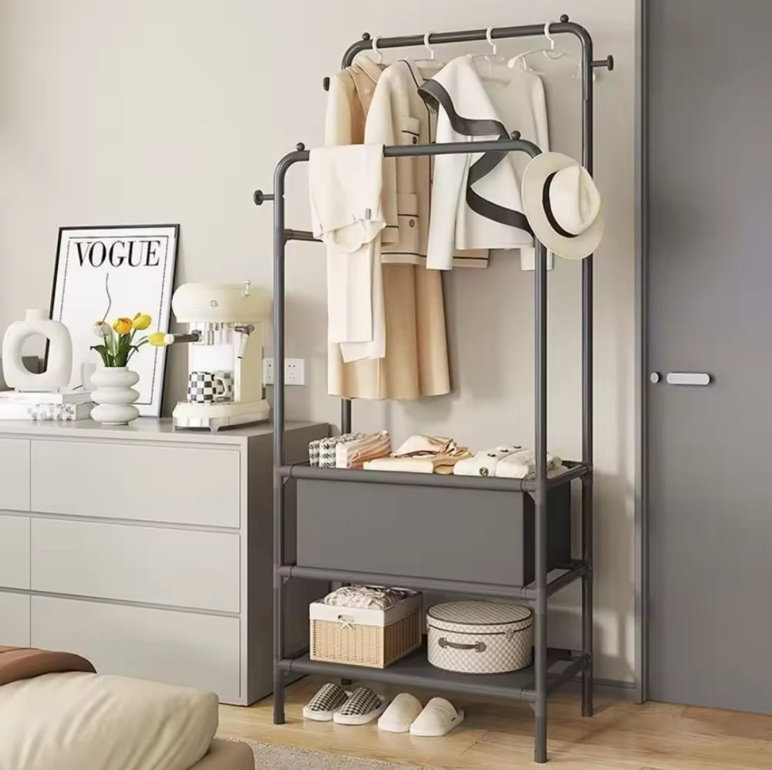 Râtelier à vêtements Double Clothing avec étagère de rangement à 3 niveaux