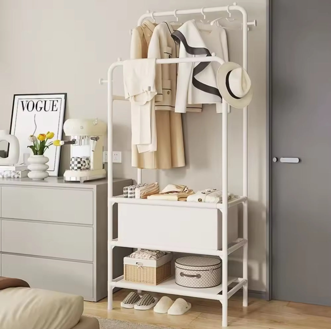 Râtelier à vêtements Double Clothing avec étagère de rangement à 3 niveaux