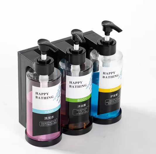 Distributeur de savon/shampooing/gel douche mural rechargeable 3 pièces Distributeur de savon mural