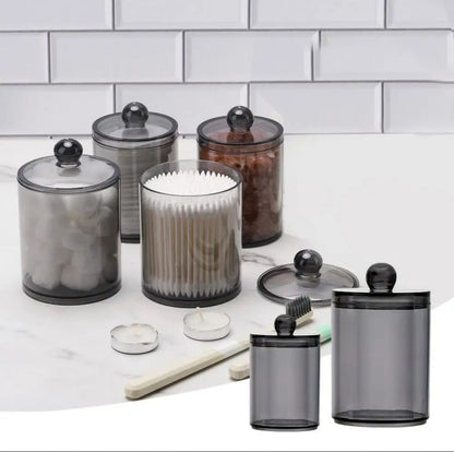 10 oz Pot de salle de bain noir / Distributeur de rangement pour coton-tige
