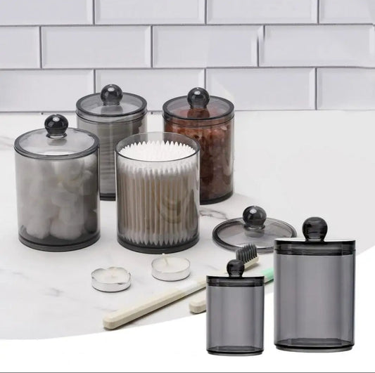 10 oz Pot de salle de bain noir / Distributeur de rangement pour coton-tige