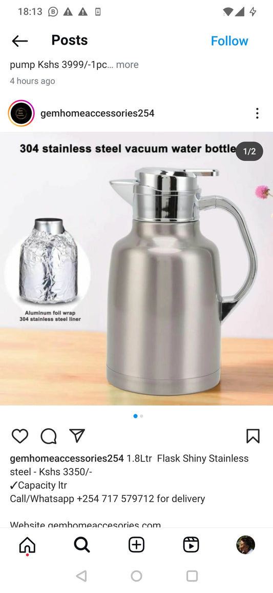 1.8L Flacon Inox Brillant