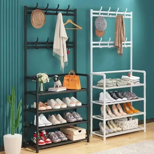 Rangement à chaussures en métal avec porte-chapeau
