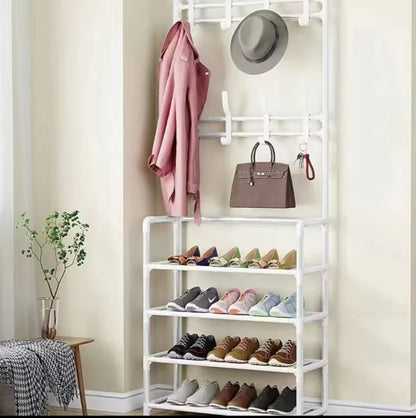 Rangement à chaussures en métal avec porte-chapeau