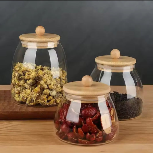Bouteilles de stockage en verre de 600 ml avec couvercle en bambou
